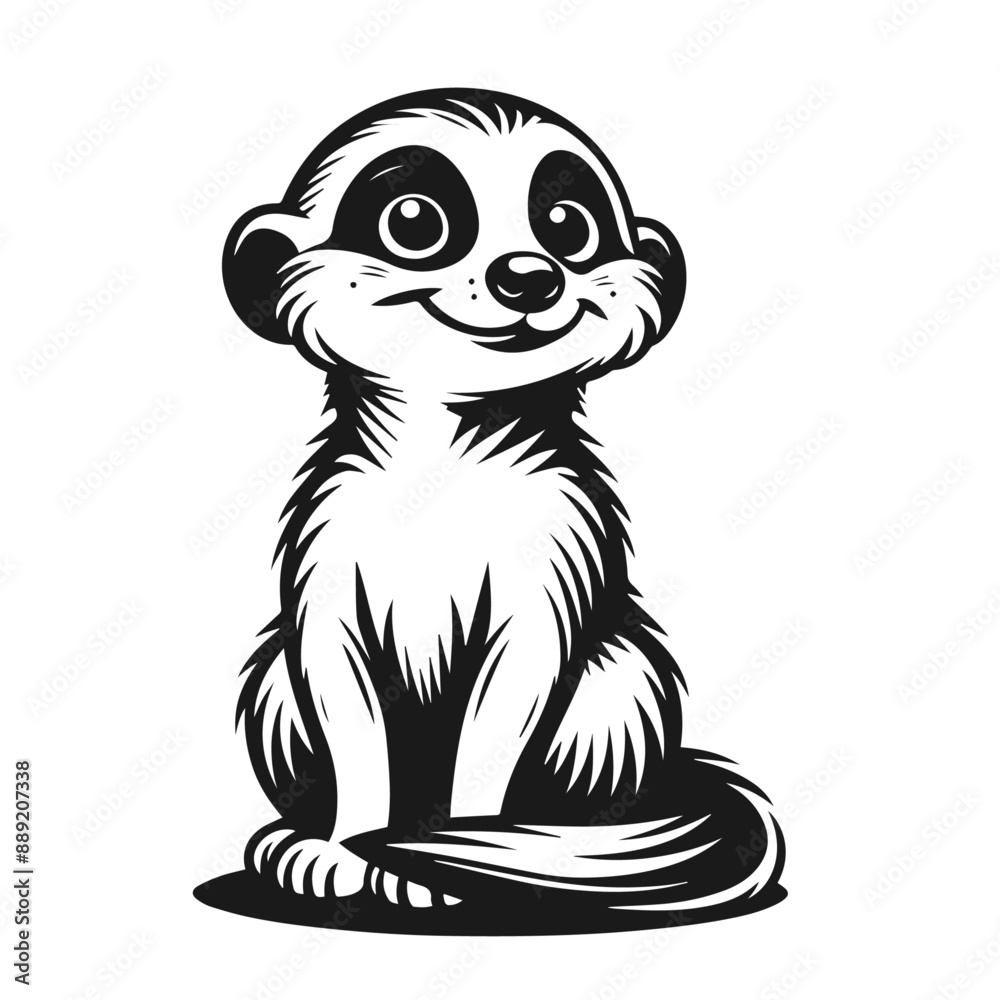 Fototapeta premium Clean black and white vector Silhouette of a Meerkat isolated on white background
