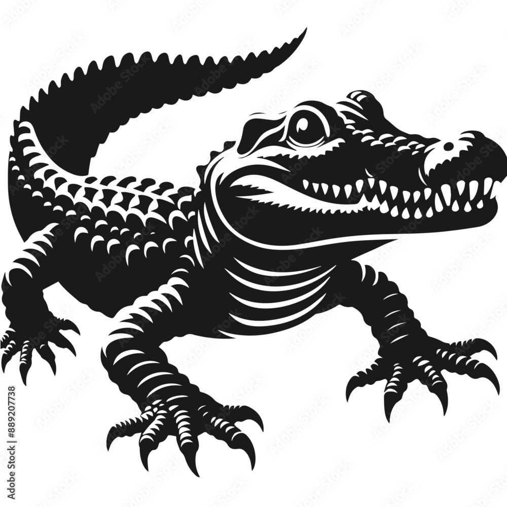 Clean black and white vector Silhouette of a Nile crocodile isolated on white background Clean black and white vector Silhouette of a Nile crocodile isolated on white background