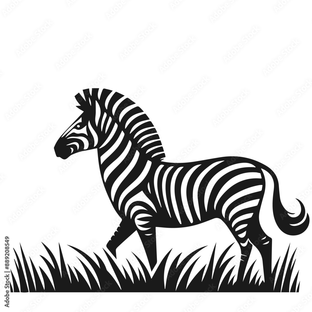 Fototapeta premium Clean black and white vector Silhouette of a Plains zebra isolated on white background
