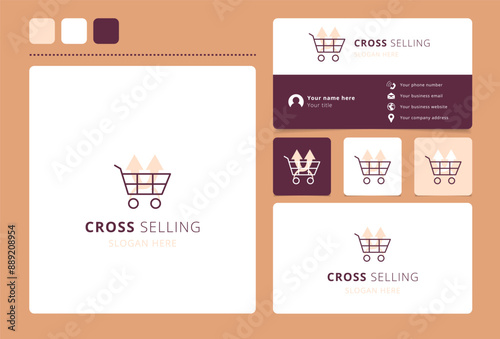 Cross selling logo concept featuring a shopping cart and upward arrows
