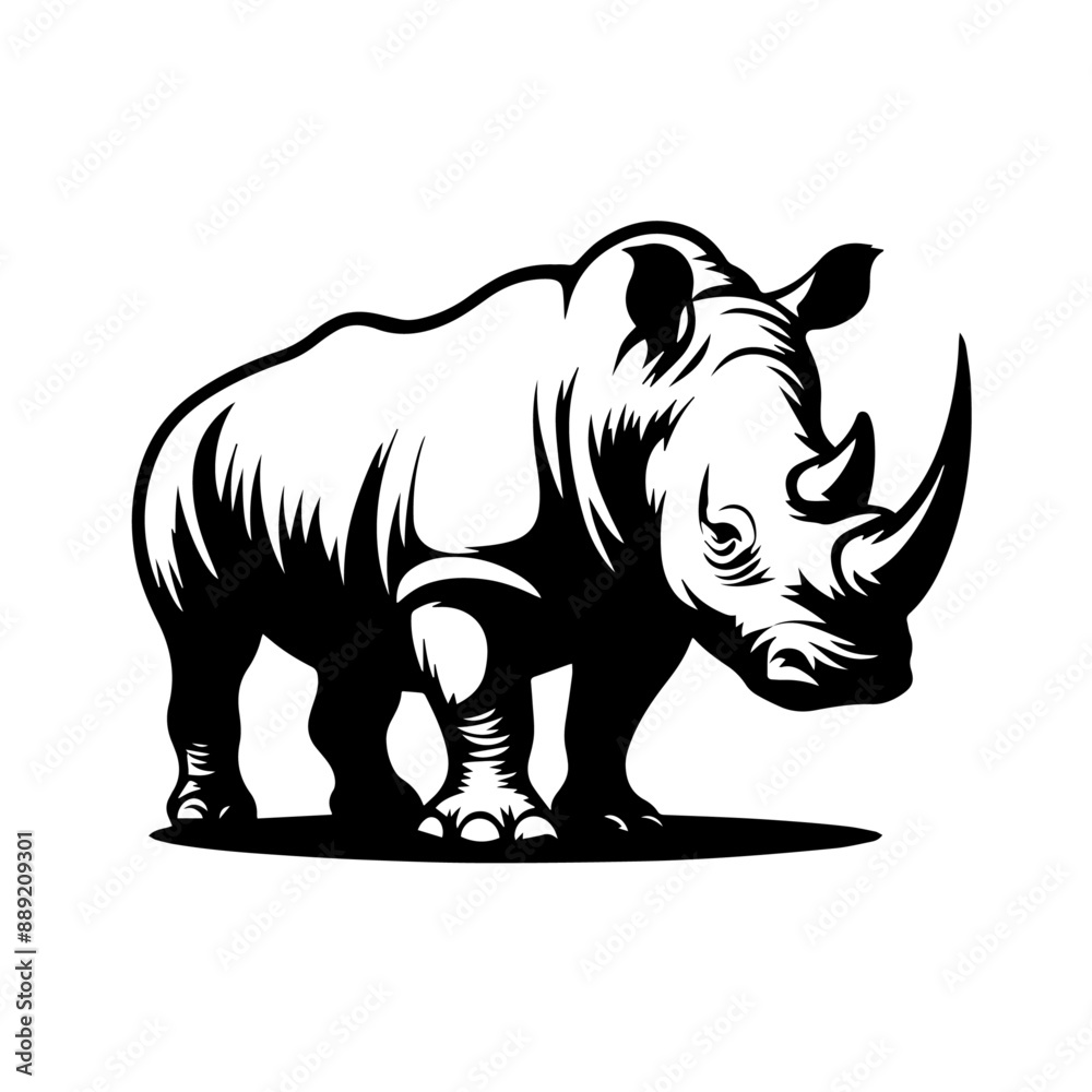 Clean black and white vector Silhouette of a White Rhino isolated on white background Clean black and white vector Silhouette of a White Rhino isolated on white background