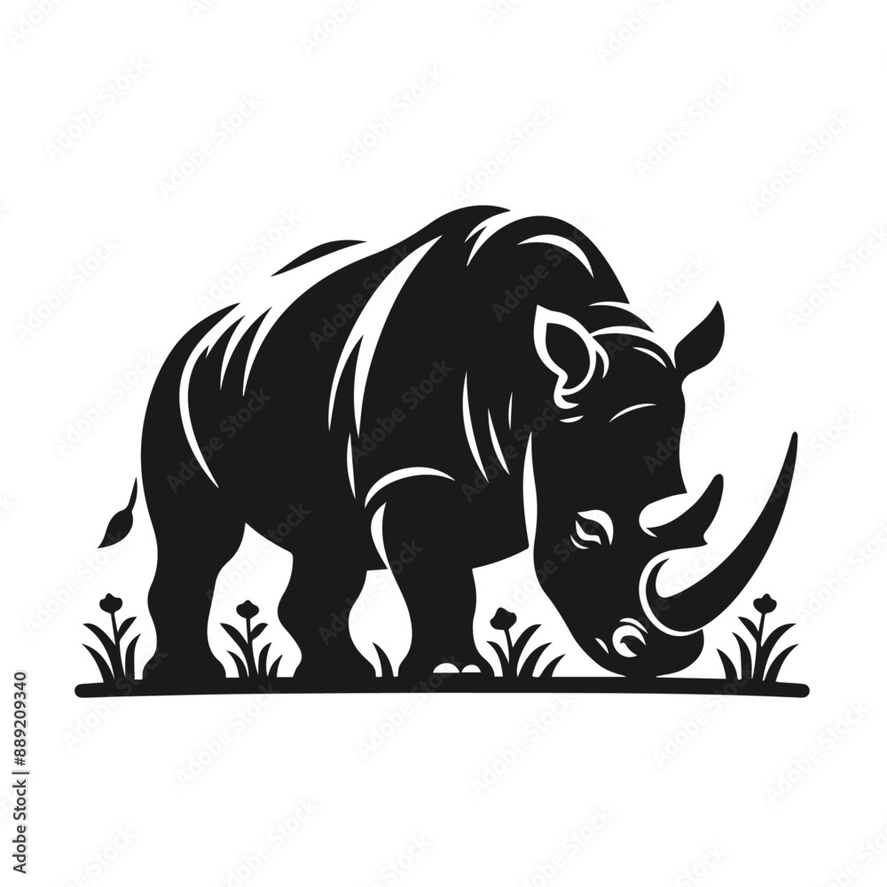 Clean black and white vector Silhouette of a Black Rhino isolated on white background Clean black and white vector Silhouette of a Black Rhino isolated on white background