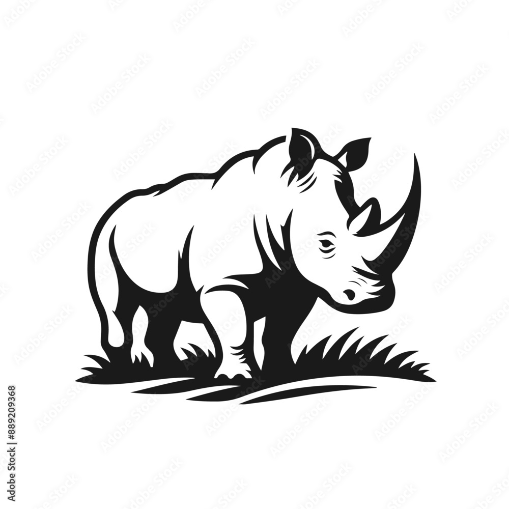 Clean black and white vector Silhouette of a White Rhino isolated on white background Clean black and white vector Silhouette of a White Rhino isolated on white background