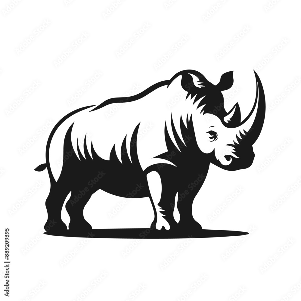 Fototapeta premium Clean black and white vector Silhouette of a White Rhino isolated on white background