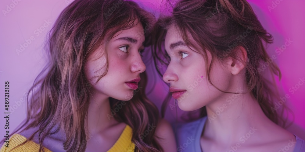 Two young women standing side by side Two young women standing side by side