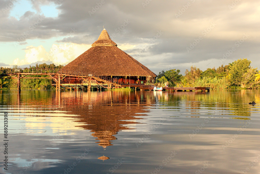 Cuba - Laguna del Tesoro - Cuba - Laguna del Tesoro - Lakeside Huts at Sunset Cuba - Laguna del Tesoro - Cuba - Laguna del Tesoro - Lakeside Huts at Sunset