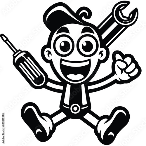 a funny Screwdriver Shenanigans, cartoon vector, isolated white background