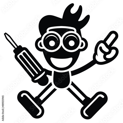a funny Screwdriver Shenanigans, cartoon vector, isolated white background