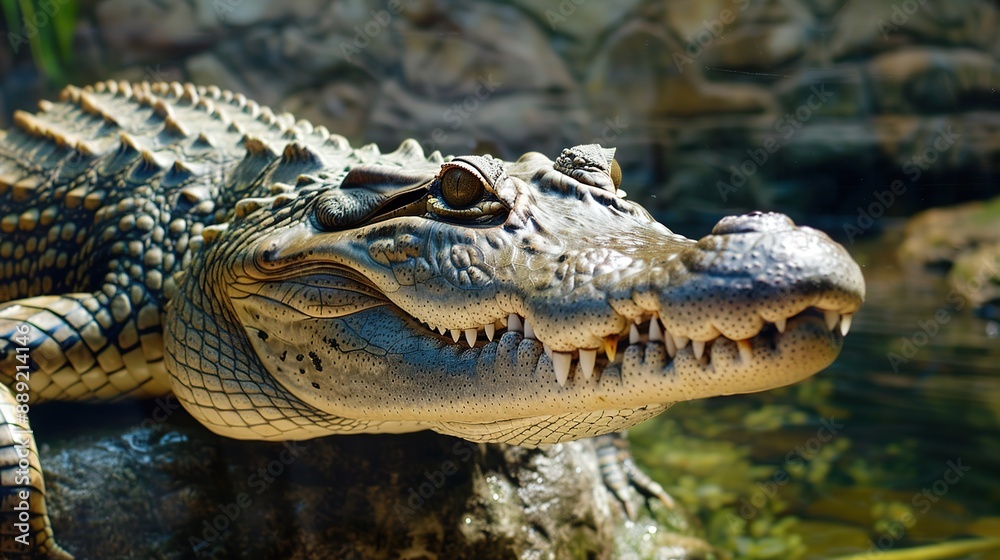 Fototapeta premium Majestic Crocodile Resting by the Water's Edge in Natural Habitat