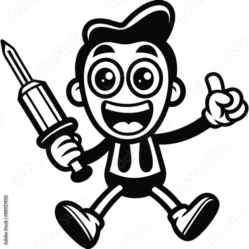 a funny Screwdriver Shenanigans, cartoon vector, isolated white background
