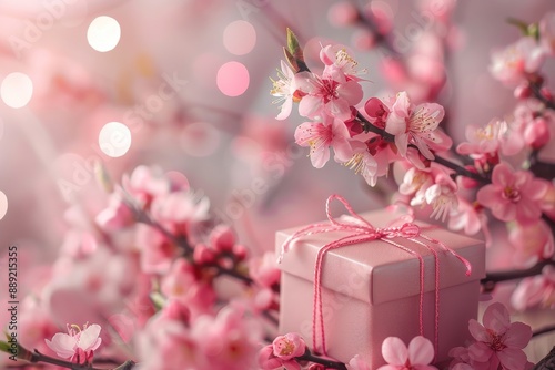elegant holiday gift boxes with ribbon on a soft floral background