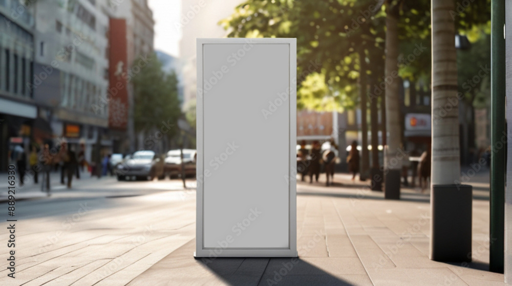 Blank billboard on the pedestrian zone in the city
