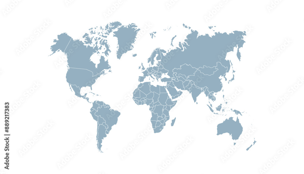 World map. Grey modern vector map. Silhouette map. World map. Grey modern vector map. Silhouette map.