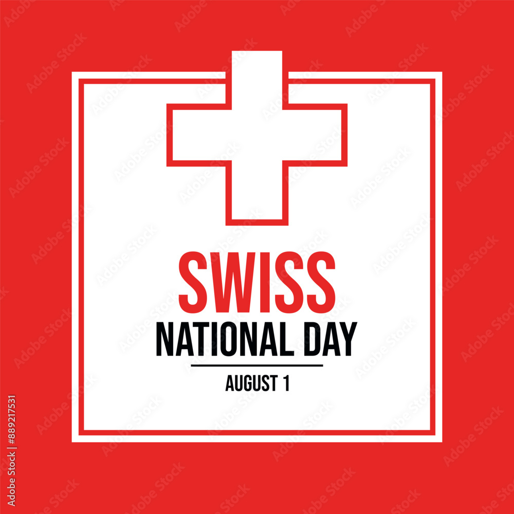 Obraz premium Swiss National Day poster vector illustration. Switzerland flag square frame vector. Abstract Swiss flag symbol. Template for background, banner, card. August 1. Important day