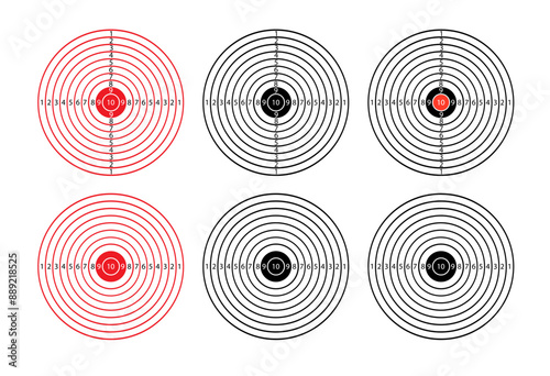 Target with numbers for shooting at a shooting range. Round target with a marked bulls-eye for shooting practice on the shooting range. Vector