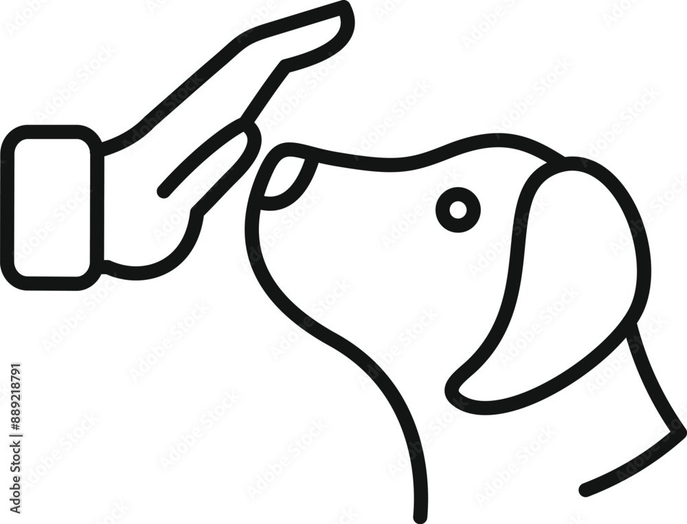 Line drawing of a dog trainer giving a treat to a dog for good behavior Line drawing of a dog trainer giving a treat to a dog for good behavior