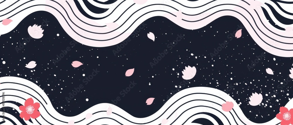 Minimalist Asian pattern, sakura petals and waves, flat design illustration Minimalist Asian pattern, sakura petals and waves, flat design illustration