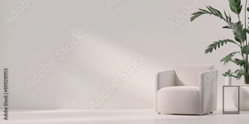 Wallpaper Mural Minimalistic interior with green plants and a bed against a light wall, creating a serene and modern living space. Torontodigital.ca