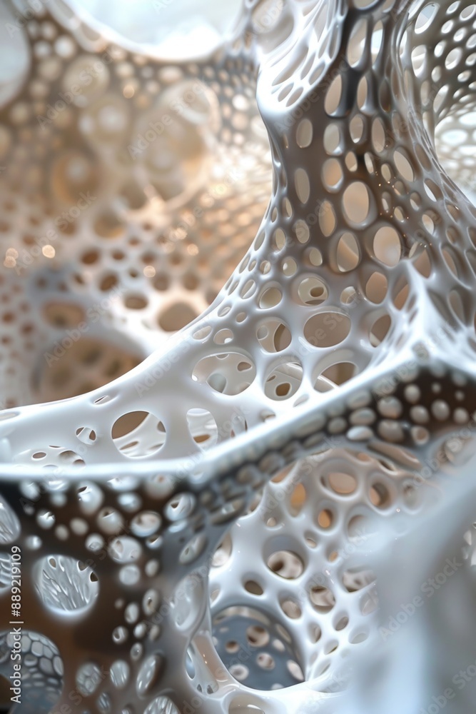 Obraz premium A white sculpture with many holes and a gray background