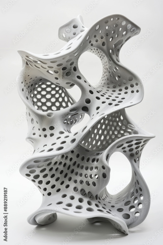 A white sculpture with a lot of holes in it