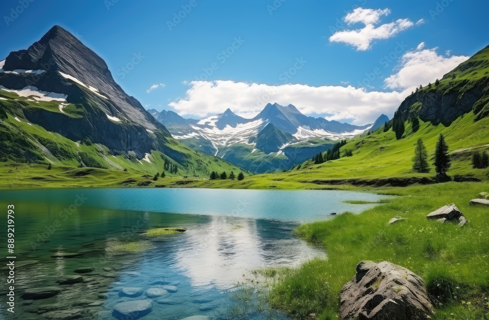 Majestic Alpine Serenity: Mountain Lake Oasis Majestic Alpine Serenity: Mountain Lake Oasis