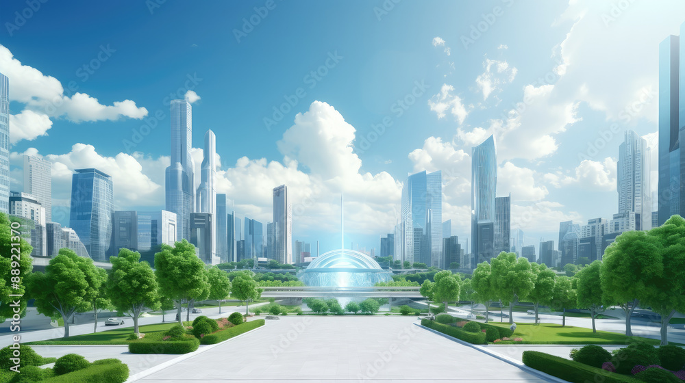 Fototapeta premium Futuristic Urban Oasis: Cityscape of Tomorrow