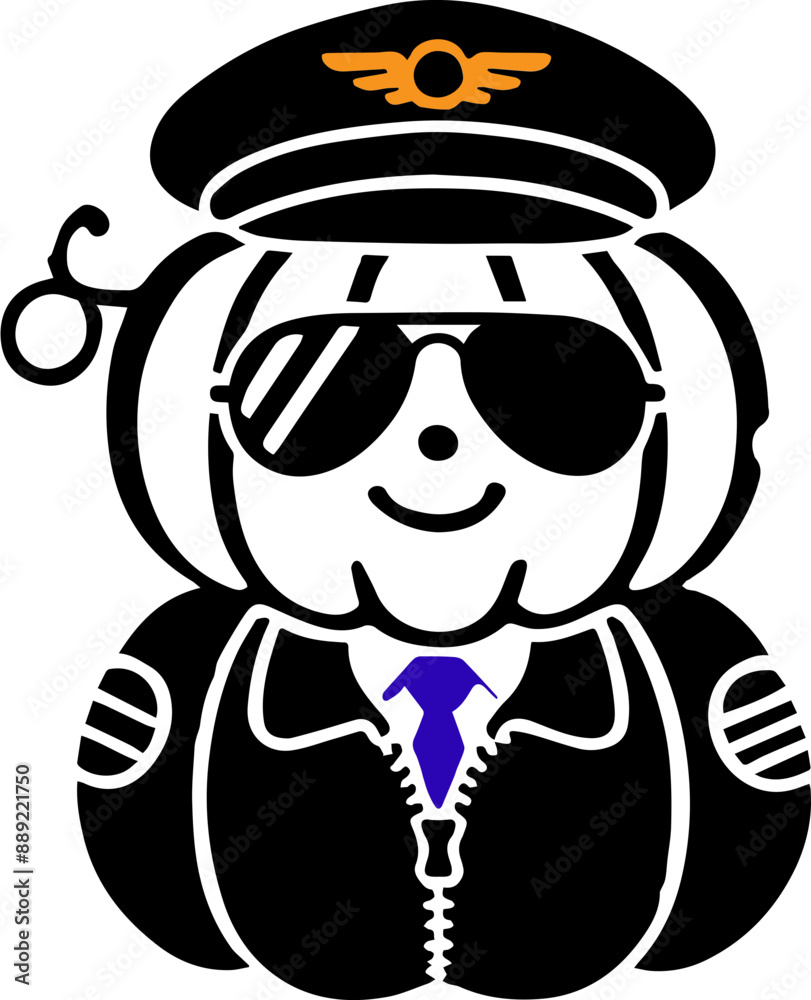 A cute pumpkin wearing a pilot costume with aviator sunglasses and a tie. A cute pumpkin wearing a pilot costume with aviator sunglasses and a tie.