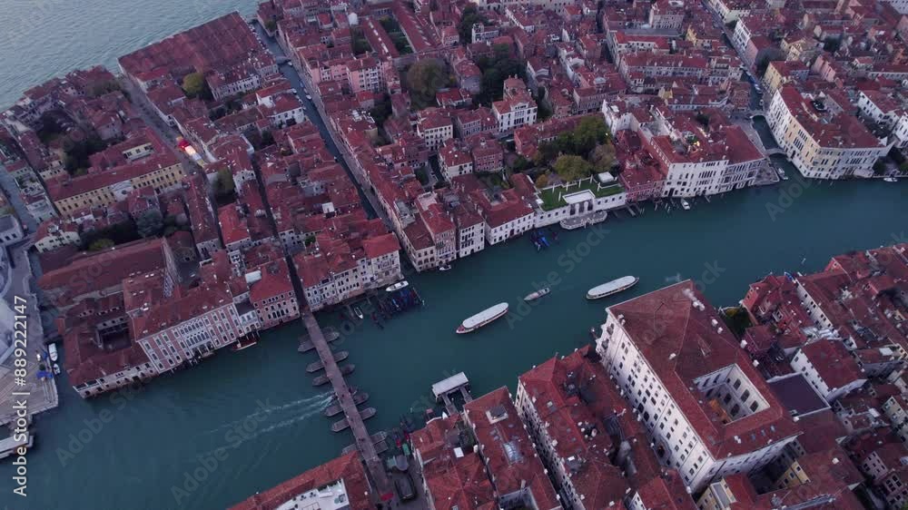 Aerial view of Venice at sunrise with Grand Canal and town, Italy.