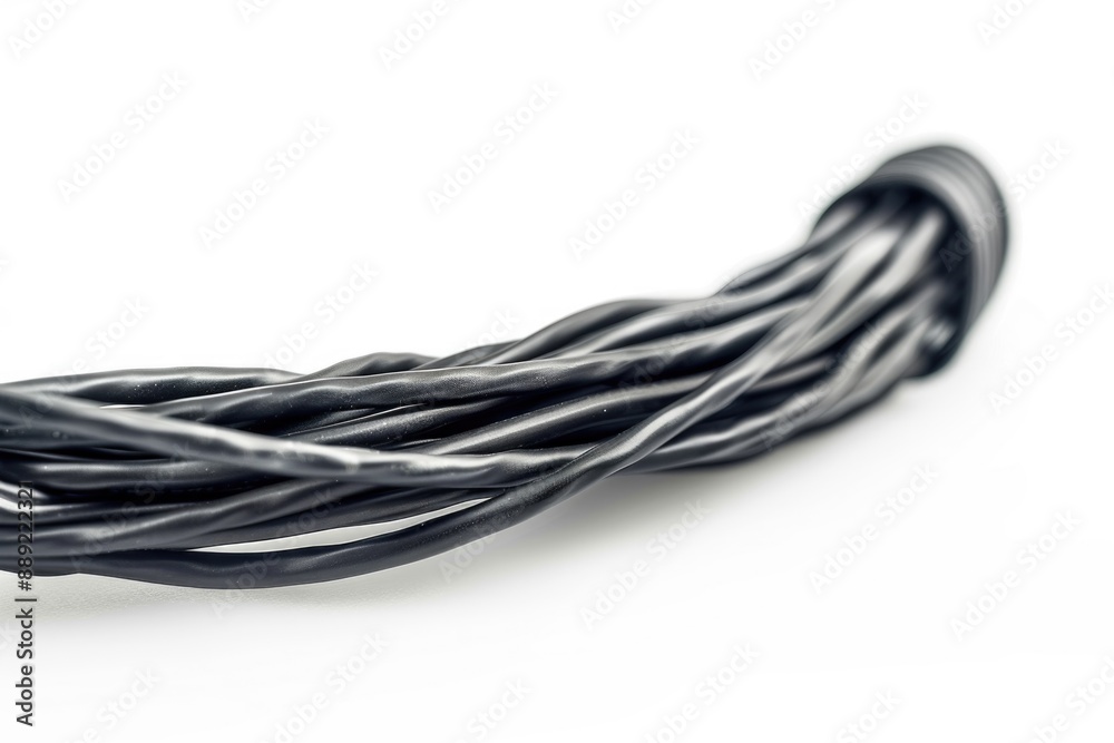 Close-up shot of various black and white wires on a white background, suitable for technology or DIY projects Close-up shot of various black and white wires on a white background, suitable for technology or DIY projects