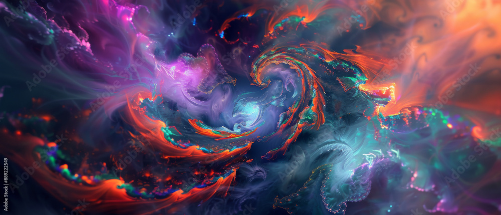 Abstract Digital Art Depicting Swirling Clouds of Purple, Orange, and Blue Hues Abstract Digital Art Depicting Swirling Clouds of Purple, Orange, and Blue Hues