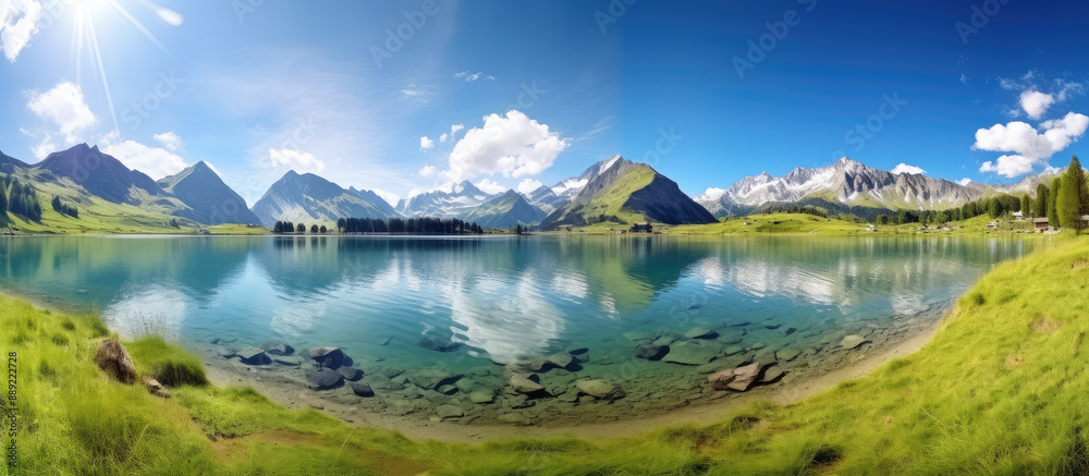 Naklejka premium Majestic Mountain Lake Panorama