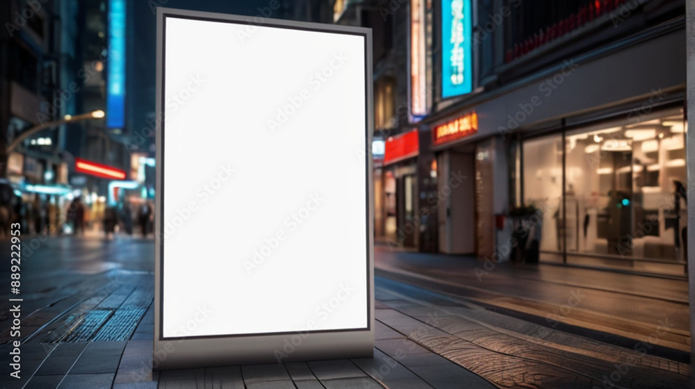 Blank billboard on the pedestrian zone in the city