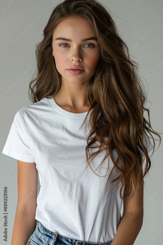 White tshirt mockup on woman model created with Generative AI White tshirt mockup on woman model created with Generative AI