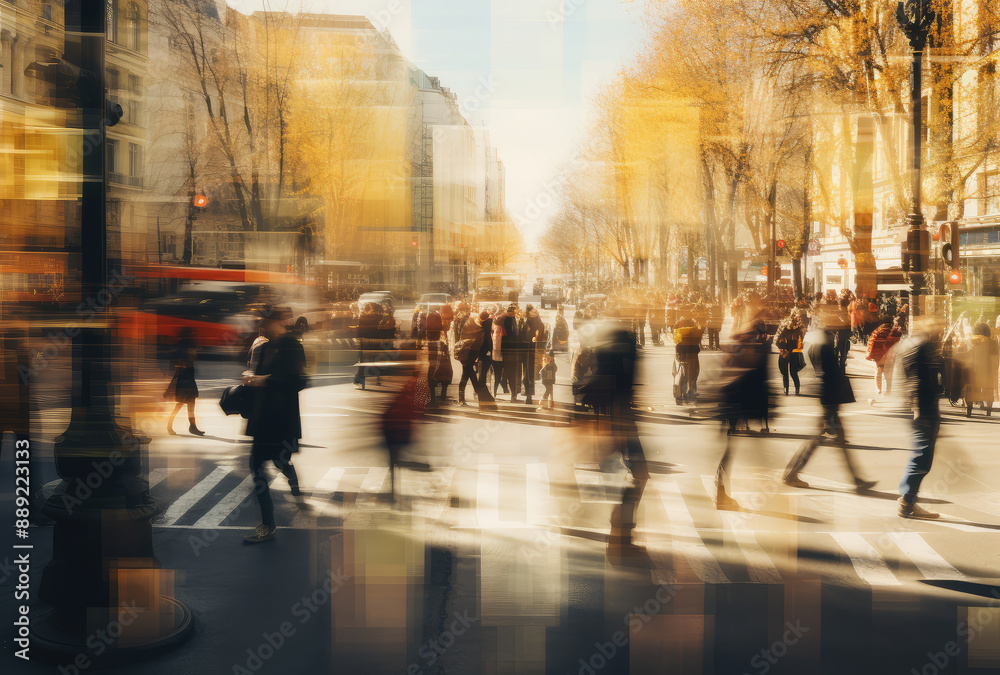 Urban Crowd Blur at Busy Intersection Urban Crowd Blur at Busy Intersection