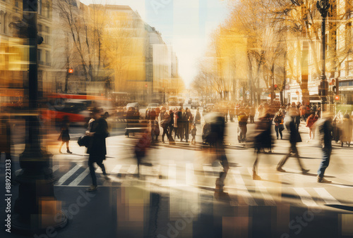 Urban Crowd Blur at Busy Intersection