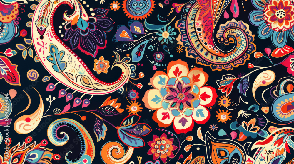 Geometric and artistic pattern with floral and paisley elements. Can be used for posters, cards, fabric, wallpapers, or wrapping paper. Geometric and artistic pattern with floral and paisley elements. Can be used for posters, cards, fabric, wallpapers, or wrapping paper.