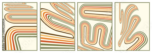 retro vintage 70s style stripes background poster lines. shapes vector design graphic 1970s retro background. abstract stylish 70s era line frame illustration