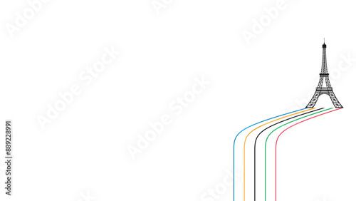 Colored olympic games rainbow wave and Eiffel tower isolated  - vector