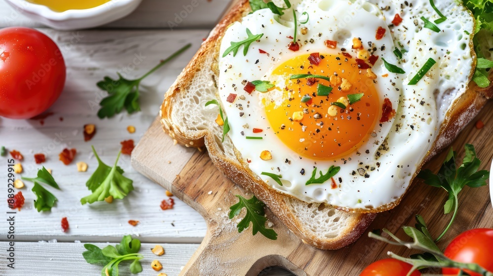 Healthy breakfast Fried egg on toast with fresh and nutritious ingredients