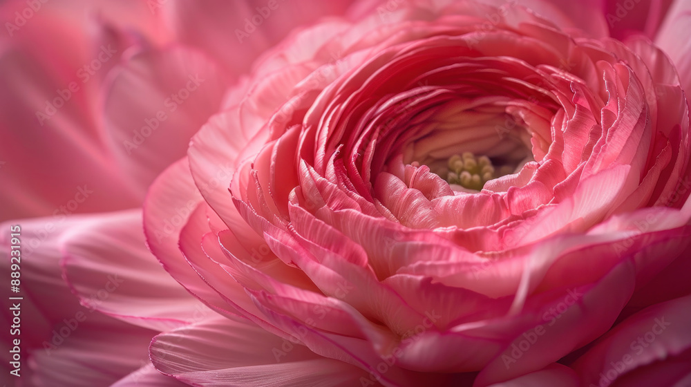 Macro photograph of a vibrant pink ranunculus, highlighting the flower's texture Macro photograph of a vibrant pink ranunculus, highlighting the flower's texture