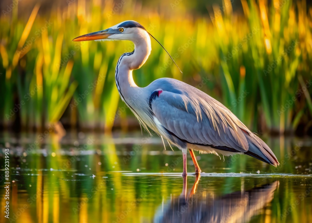 Grey heron also known as Ardea cinerea is a tall predatory wading bird that is skilled at fishing and eating Grey heron also known as Ardea cinerea is a tall predatory wading bird that is skilled at fishing and eating