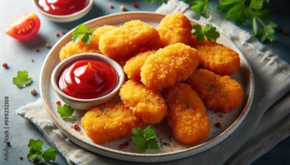 yummy and crispy chicken nugget in the plate yummy and crispy chicken nugget in the plate