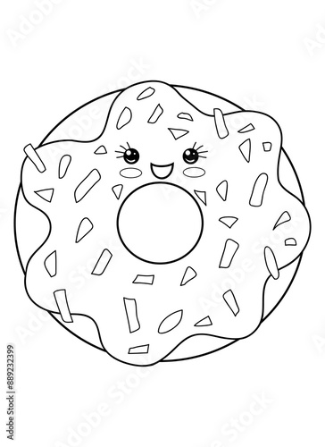 A kawaii donut  illustration for print,a coloring page for children. photo