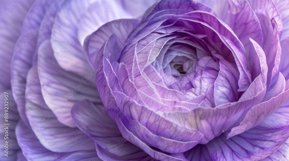 Macro shot of a purple ranunculus, emphasizing the soft, overlapping petals Macro shot of a purple ranunculus, emphasizing the soft, overlapping petals