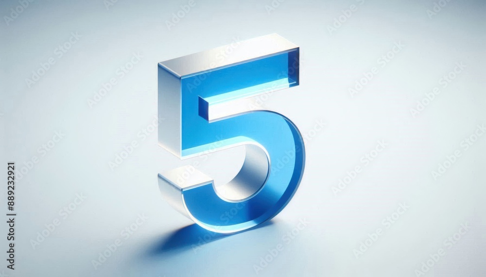 solid number 5 in blue and transparent color
