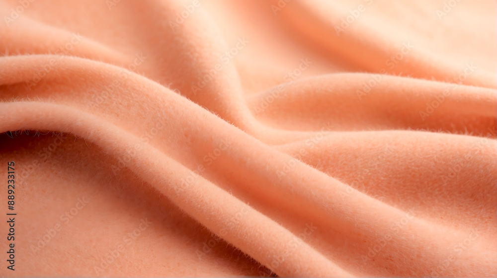 A close up of a peach colored fabric. Monochrome peach fuzz background. A close up of a peach colored fabric. Monochrome peach fuzz background.