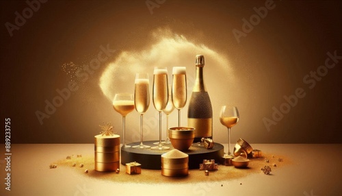Gilded Toast: Champagne and Shimmering Gold Dust © Eric