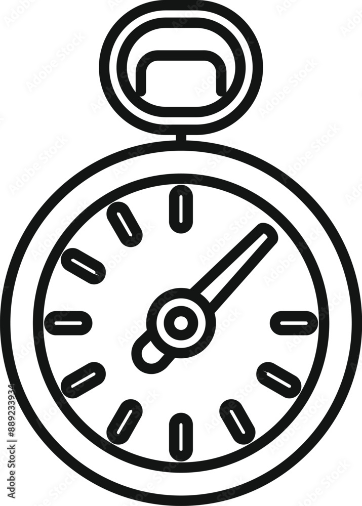 Simple, clear line art icon of a round pocket watch with its hands moving, indicating the passage of time Simple, clear line art icon of a round pocket watch with its hands moving, indicating the passage of time