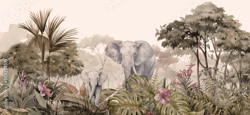 Fototapeta Naklejka Na Ścianę i Meble -  landscape view animals tropical forest