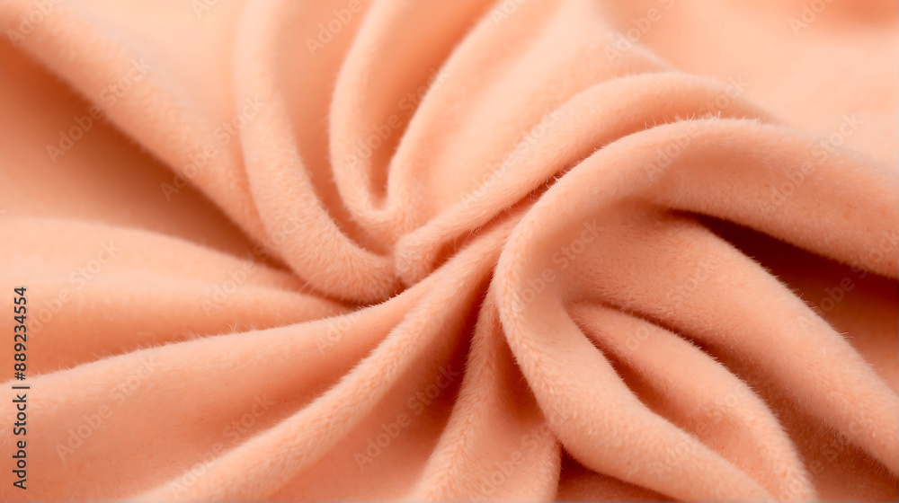 A close up of a peach colored fabric. Monochrome peach fuzz background. A close up of a peach colored fabric. Monochrome peach fuzz background.
